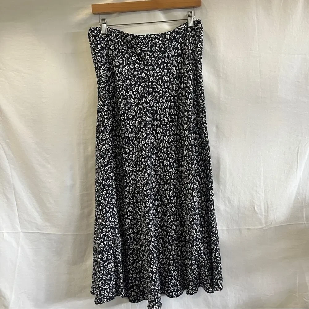 F&F Midi Navy Ivory Skirt Womens Size 12 Coquette Prairie Boho Soft Cottagecore